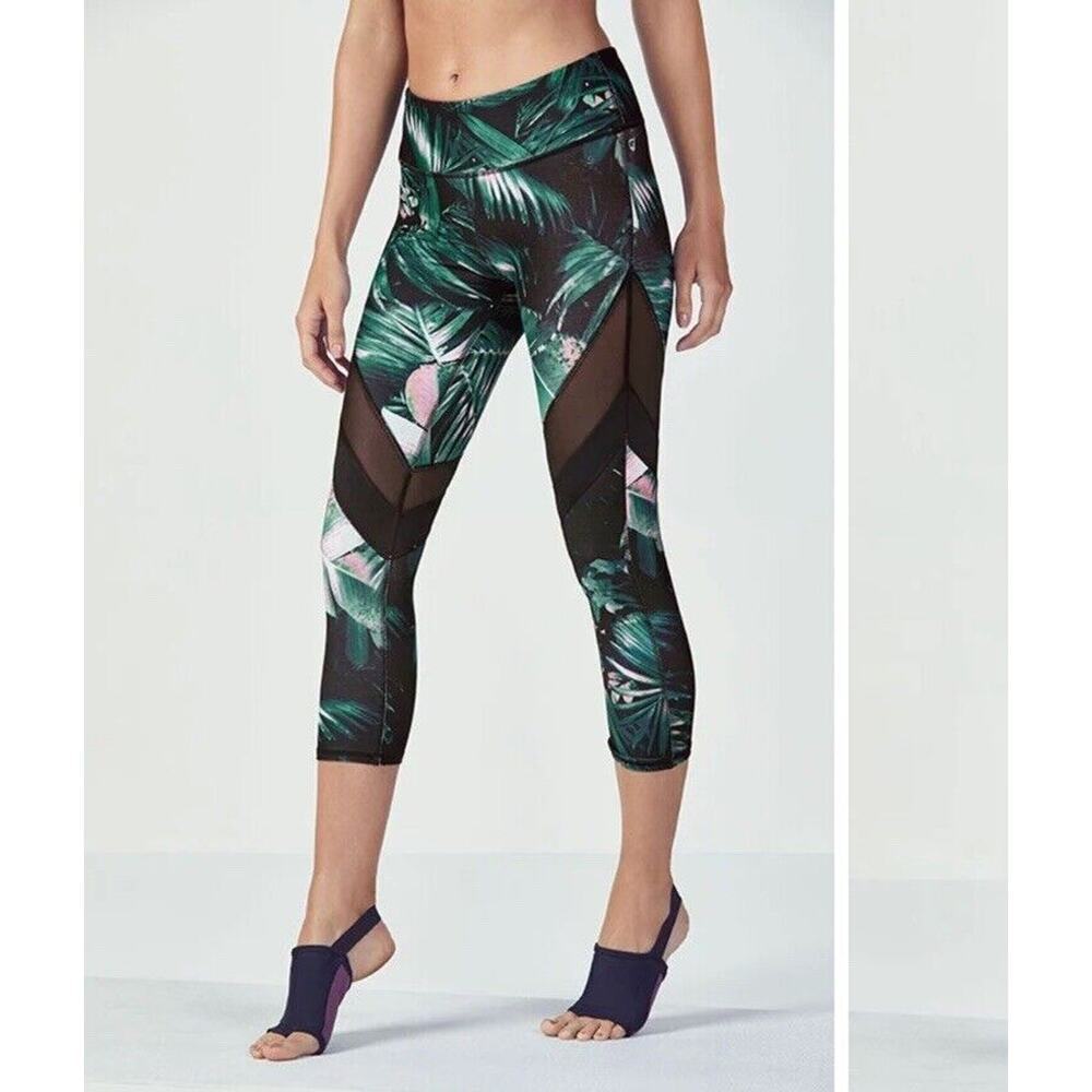 fabletics Womens S Leggings Mid-Rise PowerHold Color block‎ Capri Mesh Havana